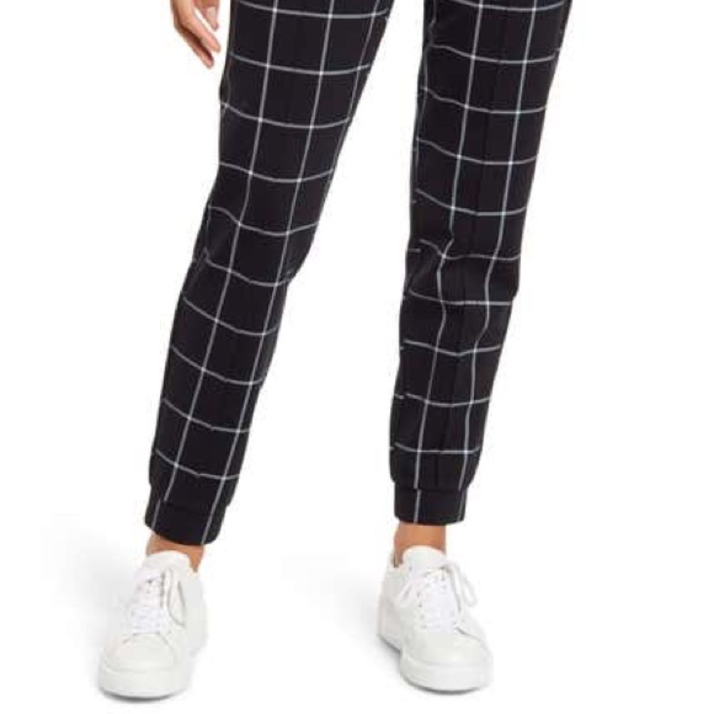 Windowpane Print Ponte Pintuck Joggers